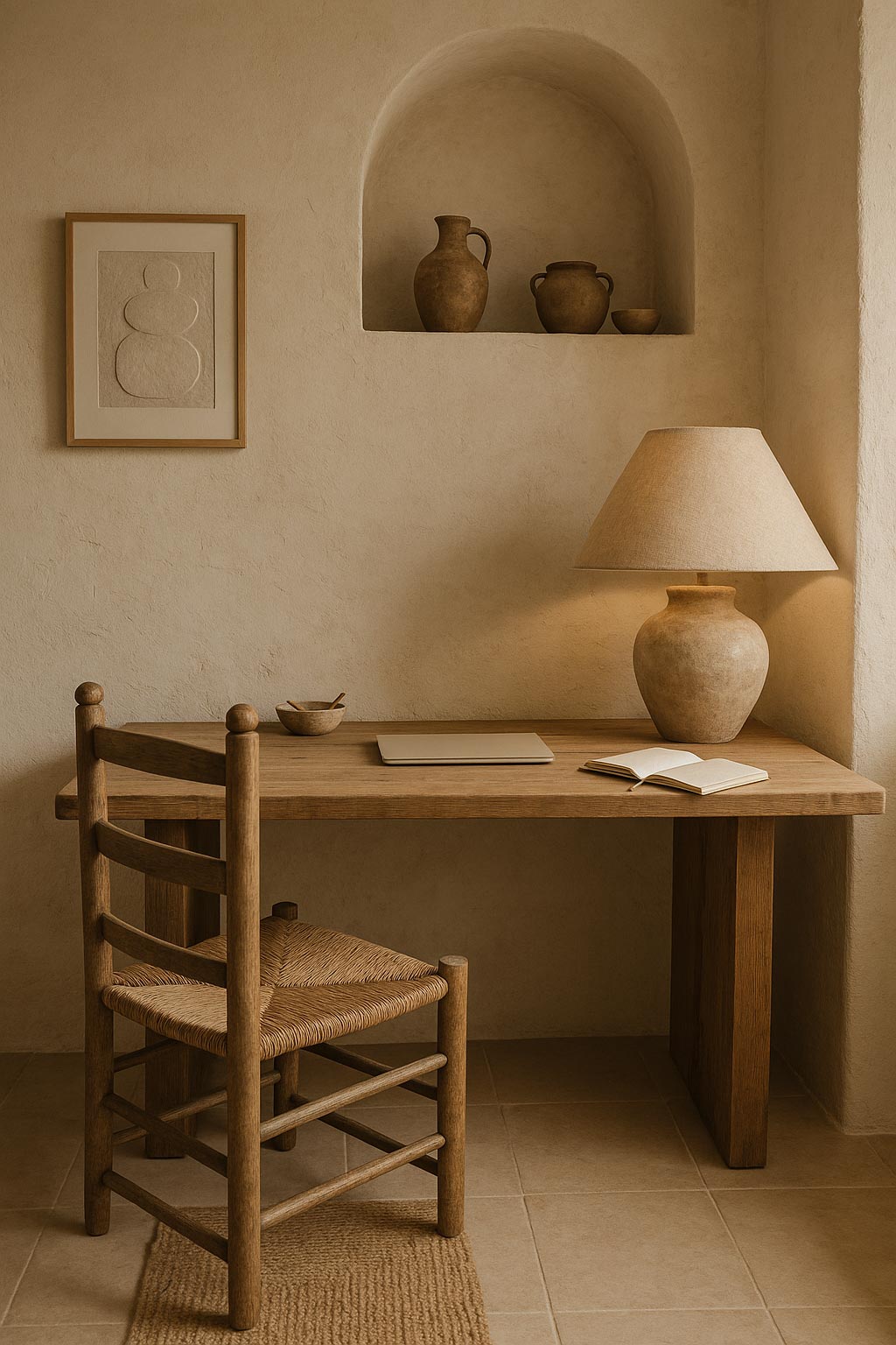 Espace de travail rustique en bois avec niche décorative – Studio AB Origin